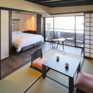 Urushi suite room with doubled bed in Kyomachiya Ryokan Sakura