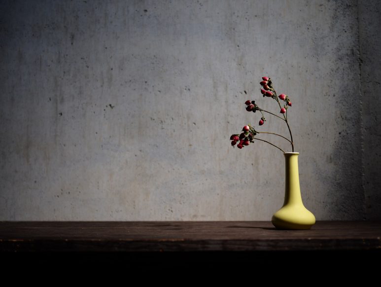 Vase and flowers as wabi-sabi home decoration