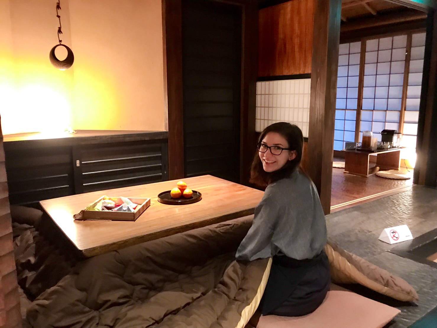 Kotatsu table in Kyoto Ryokan Sakura Urushitei Hotel